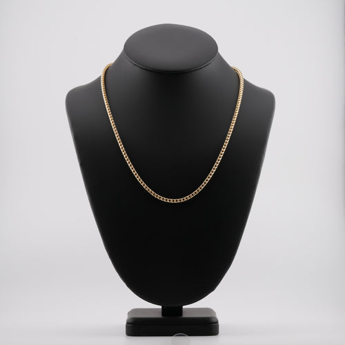 3mm diamond-cut franco solid gold chain on a neck display