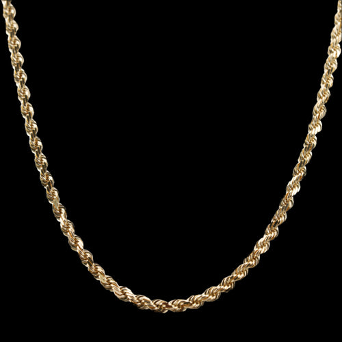 3mm diamond-cut rope solid gold chain on a black background