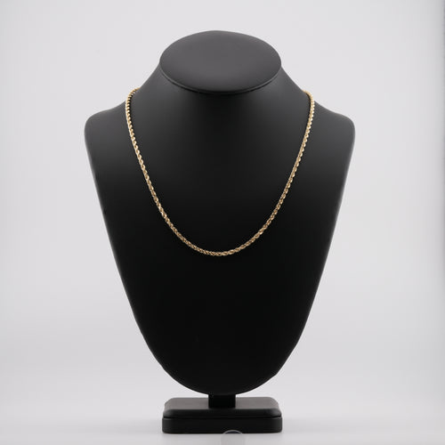 3mm diamond-cut rope solid gold chain on a neck display